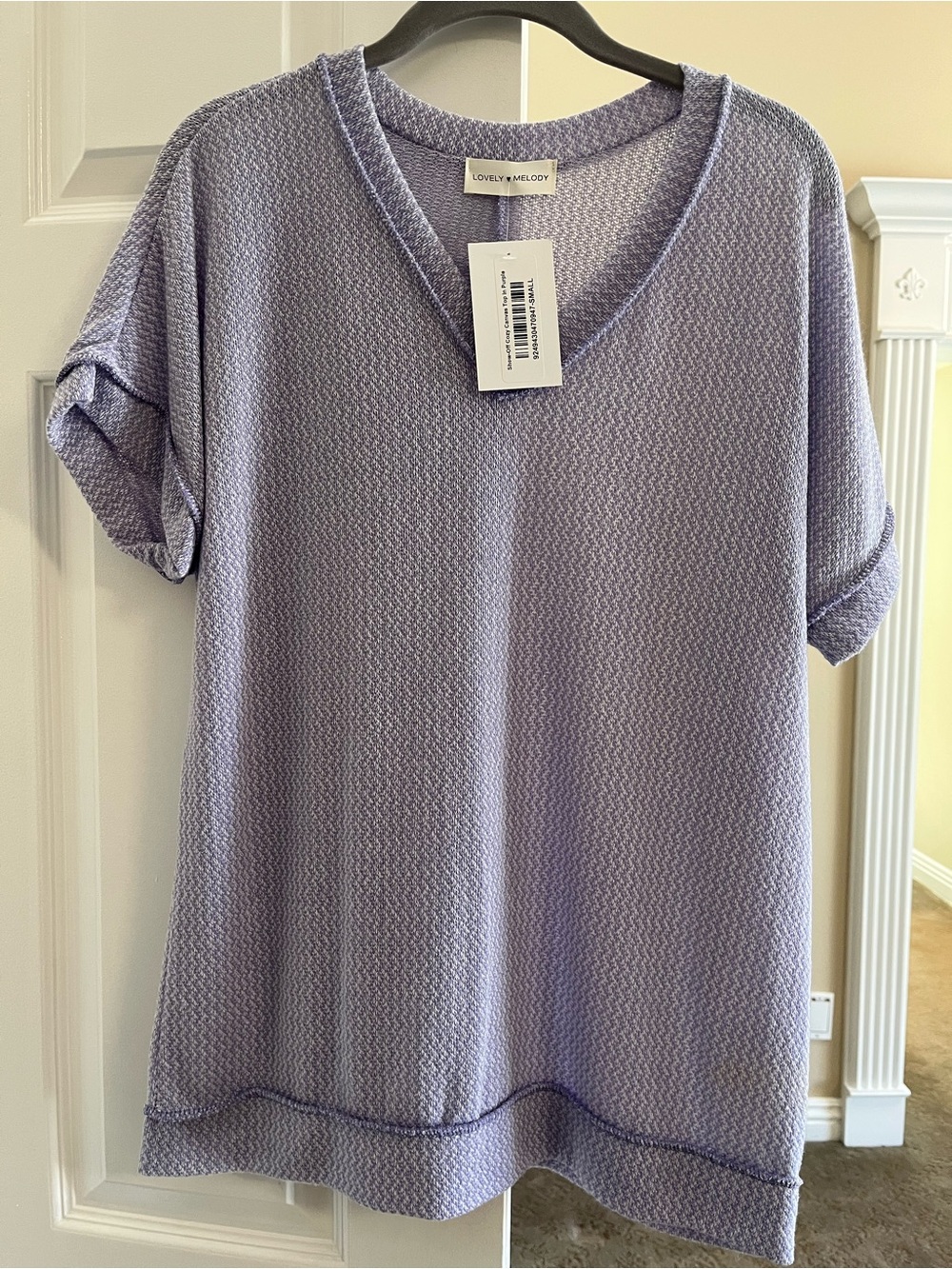Lovely Melody Lavender Short-Sleeve V-Neck Knit Top